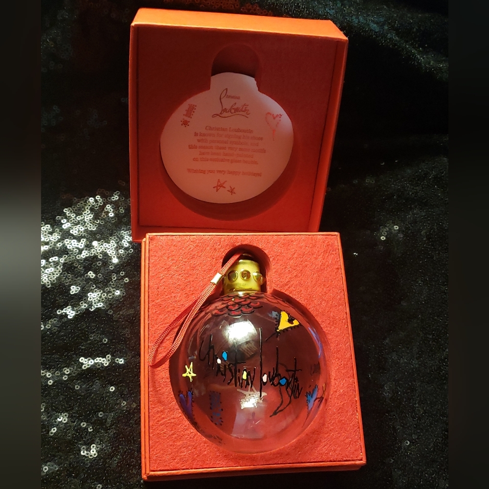 Christian Louboutin Glass Ornament with Gold Cap and Red Ribbon